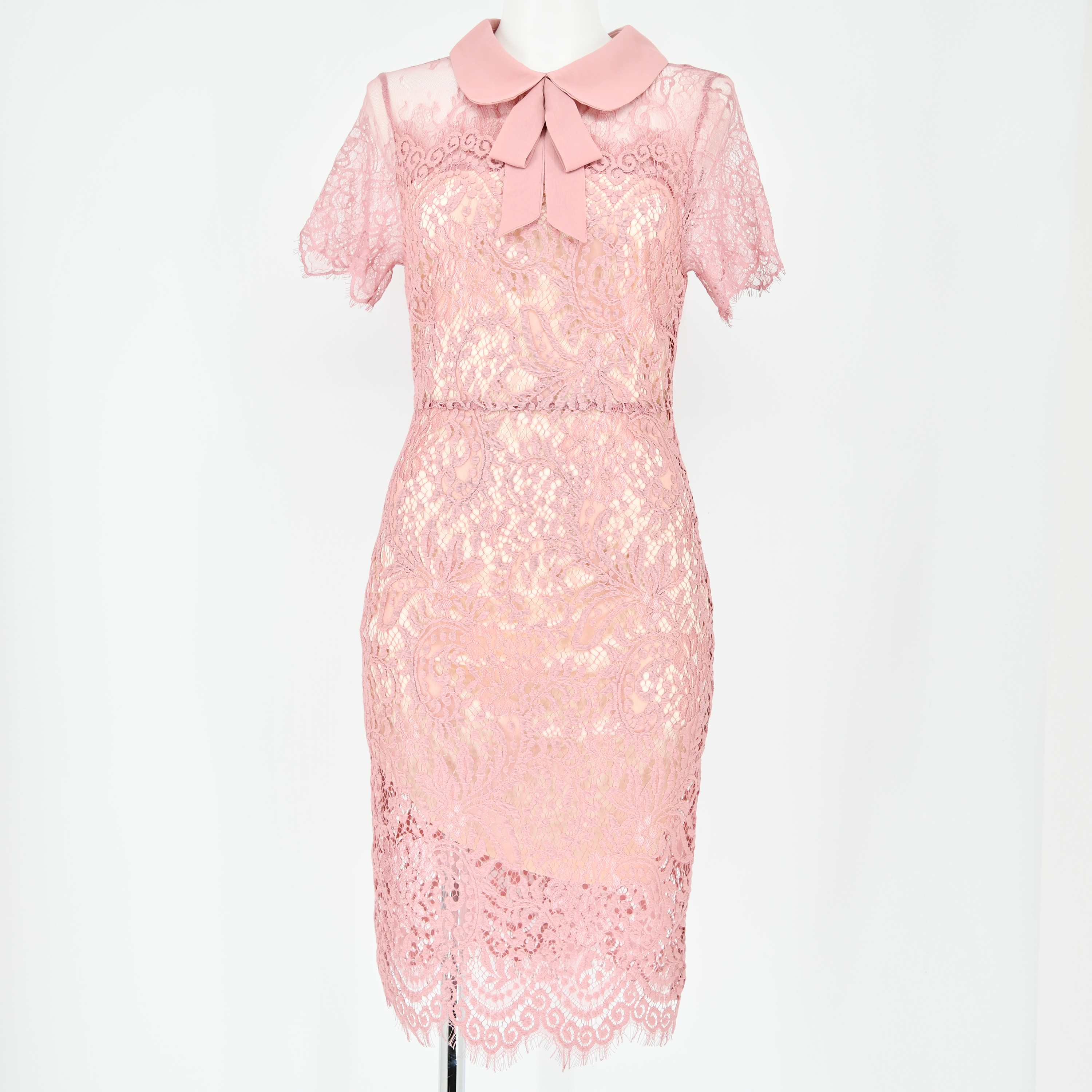 dazzy store/]リボン襟付きモノトーンレースタイトミニドレス（キャバ  