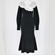 シフォンプリーツカラーニットワンピース