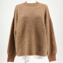 リサイクルブークレ袖ボタン配色ニット