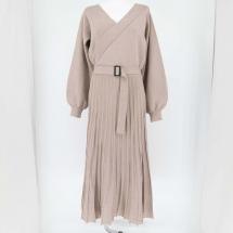 プリーツカシュクールロンスリワンピース