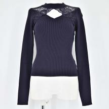 ラグランレース長袖ニットトップス