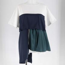 カット&times;布帛2段ランダムタックTシャツ